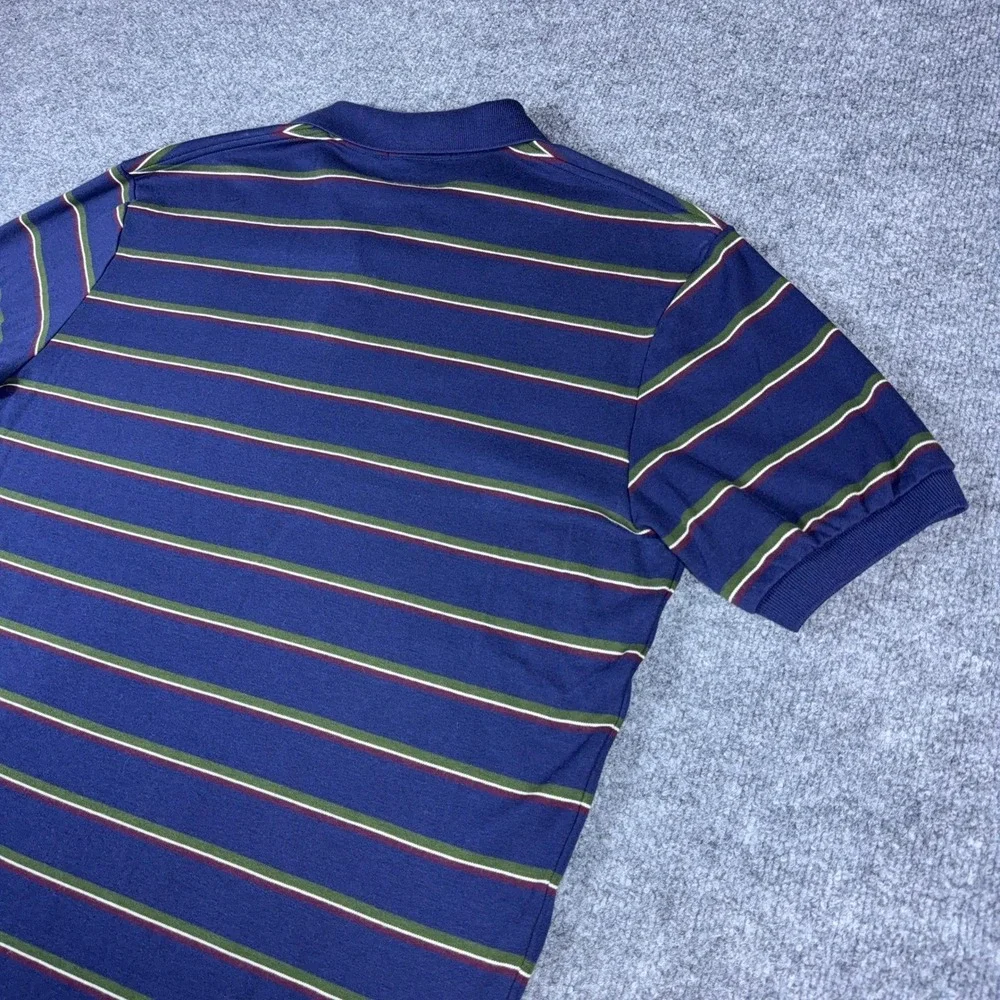 Polo Ralph Lauren Mens Large Navy Blue Striped Short Sleeve Cotton Polo Shirt